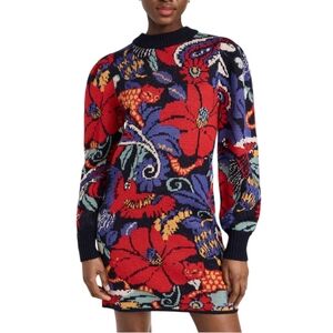 Farm Rio Knit Sweater Dress In Vintage Floral Blue